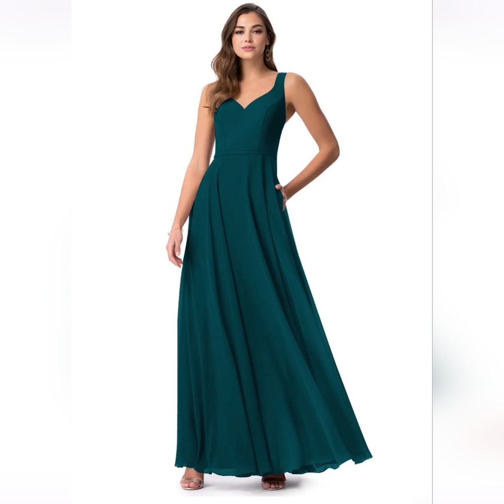 Azazie Briena Size A20 A-Line Chiffon Floor-Length Dress Pine